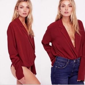 Intimately Free People Elsa Lace Bodysuit Terracotta V Neck